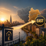 London skyline with highlighted East London boroughs showing strong buy-to-let rental yields and investor growth.