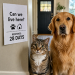 Tenant pet request response deadline under the Renters' Rights Act shown with a dog and cat beside a 28-day notice