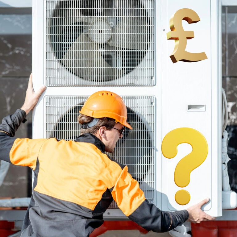 Engineer installing a heat pump unit for a rental property while considering installation costs and tax implications.