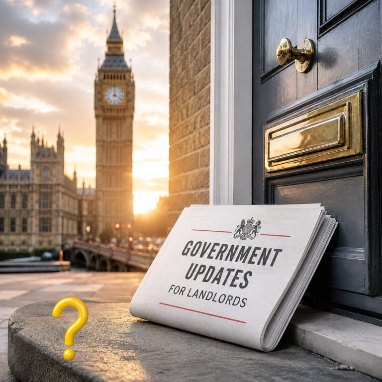 Government update for landlords on Tenant Fees Act guidance with Westminster in the background