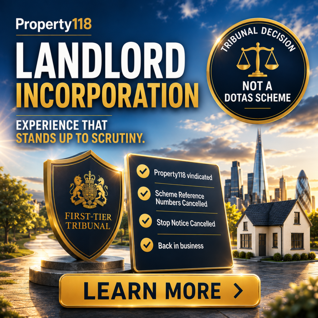 Property118 landlord incorporation tribunal decision graphic highlighting DOTAS ruling and First-tier Tribunal vindication.