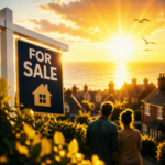 For Sale sign overlooking homes at sunset, illustrating landlords planning to sell rental property before market conditions worsen.
