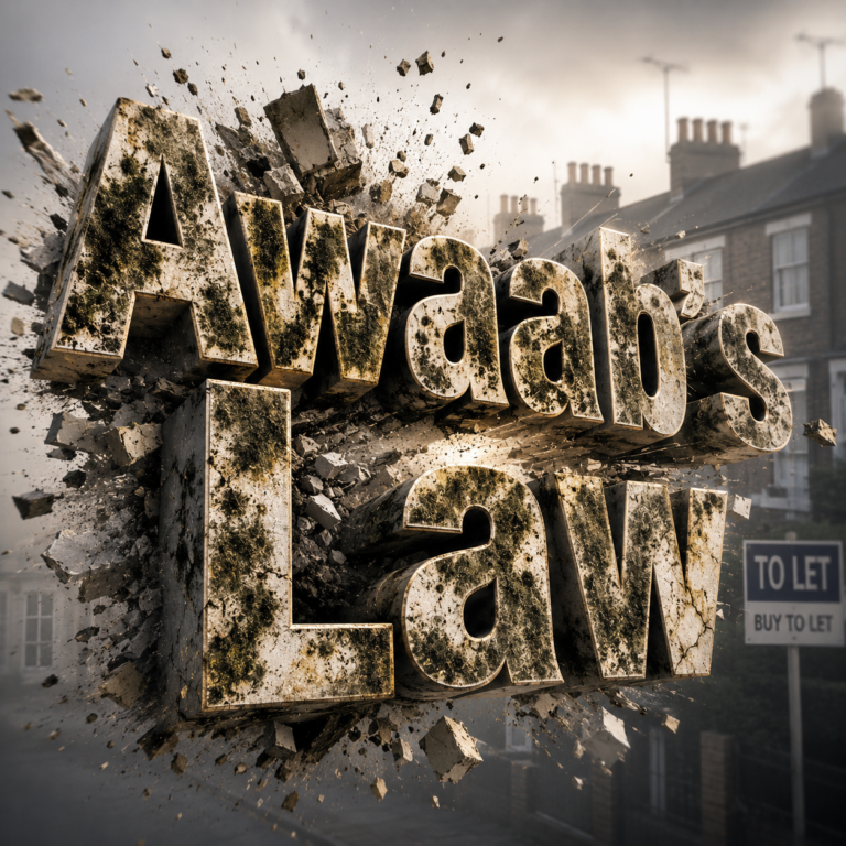 Illustration of Awaab’s Law highlighting stricter housing safety rules for social landlords and rental property standards.