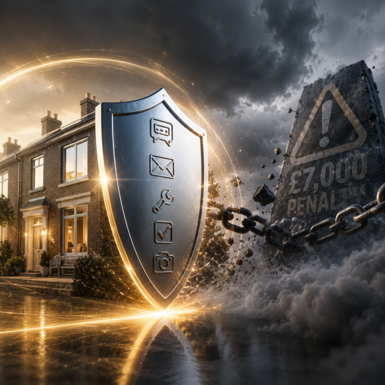 Digital shield protecting a rental property from £7,000 HHSRS Category 1 hazard penalties through documented compliance.