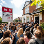 Crowds of prospective tenants outside a rental property as rents rise amid strong demand and landlord pressures.