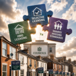 Illustration of proposed landlord licensing changes affecting HMOs and selective licensing across Greenwich, Ealing and Hertsmere.