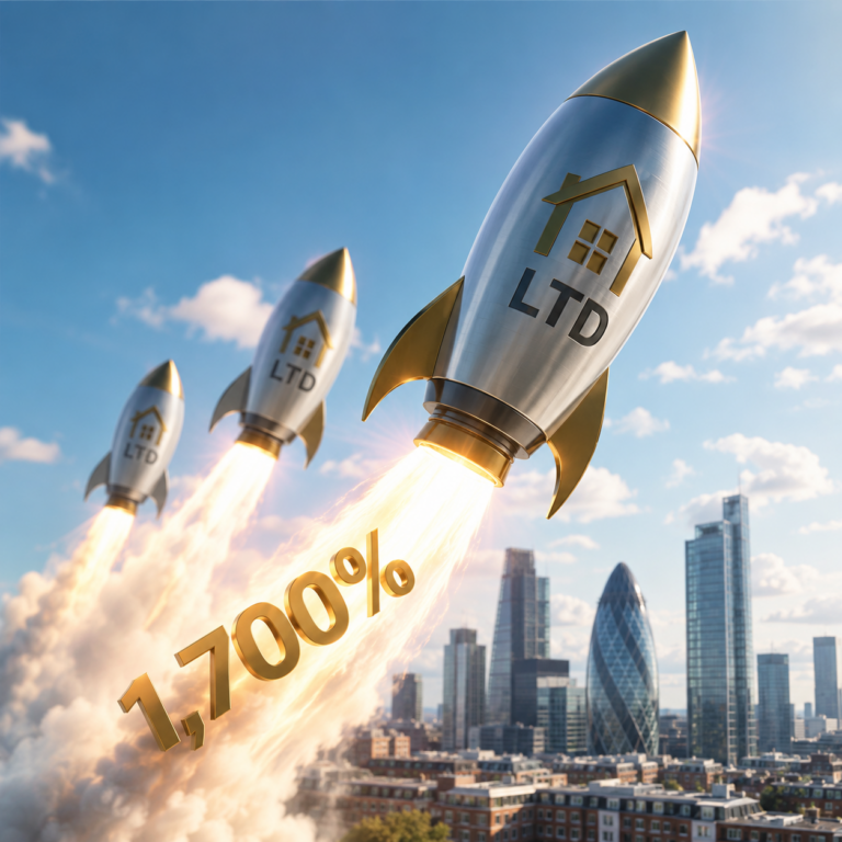 Rocket launch illustration showing 1,700% growth in UK landlord limited company registrations since 2000.
