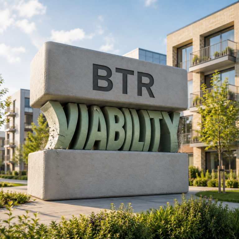 Build to Rent (BTR) viability concept showing investment pressure on new housing developments.