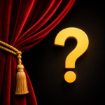 Theatre curtain opening beside a gold question mark, symbolising the announcement of Generation Rent’s new chief executive.