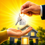 Landlord handing house keys to a tenant buying their rented home
