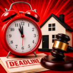 Red alarm clock, judge’s gavel and house symbolising the 31 July court possession deadline for landlords
