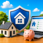 Shield protecting a rental property with laptop and piggy bank, representing tenancy deposit protection on a unified platform.