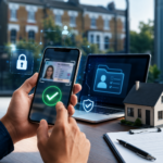 Landlord using digital identity verification on a smartphone for a Right to Rent check before a UK tenancy.