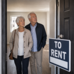 Older couple viewing a rental property, illustrating the rise in pensioners renting in retirement.