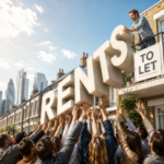 Tenants reach for rising rents outside a London rental property marked “To Let”