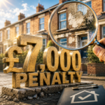 Magnifying glass highlighting housing hazards beside £7,000 penalty graphic for HHSRS enforcement changes