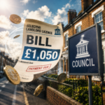 Selective landlord licensing bill showing a proposed £1,050 fee alongside a council sign in Preston.