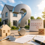 Question mark with rental house, keys, contract and calendar representing a commercial tenancy dispute over unpaid rent