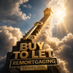 Golden key leading to a house above clouds, symbolising buy to let remortgaging reaching record refinancing levels.