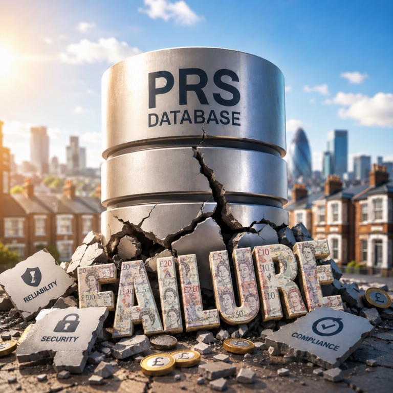 Cracked PRS database symbolising concerns over the cost and effectiveness of the government's private rented sector register