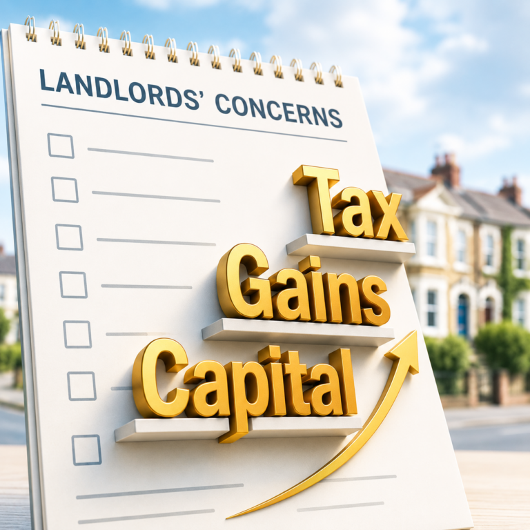 Checklist highlighting landlords’ concerns about Capital Gains Tax alongside residential property, illustrating uncertainty over future tax changes.