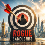 Target board with an arrow aimed at a silhouetted landlord against the London skyline, illustrating Haringey's private renters' forum.