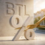 Scissors cut a percentage symbol as buy-to-let lenders reduce mortgage rates and expand higher LTV finance.