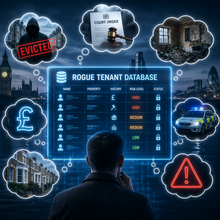 Rogue tenant database highlighting eviction, court orders, property damage and landlord risk in the UK rental sector.