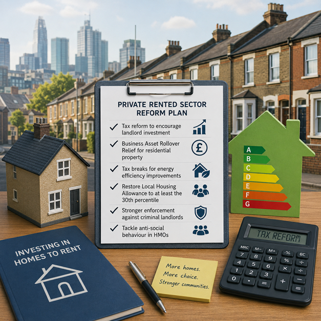 Landlord tax reform plan with UK homes, tax calculator and energy efficiency rating.