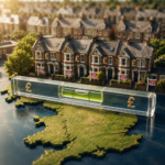 UK homes for sale with pound symbols illustrating subdued house price growth and higher mortgage costs