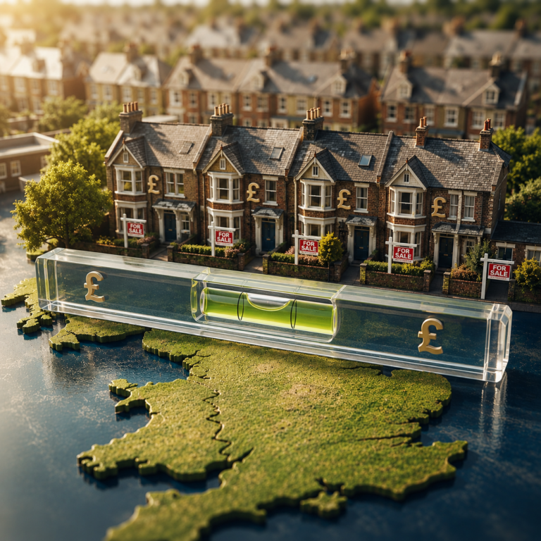 UK homes for sale with pound symbols illustrating subdued house price growth and higher mortgage costs