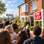 Crowds compete for a house to let as tenant demand for family homes rises outside London