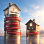 Buy-to-let and homeowner properties on coins comparing mortgage arrears rates
