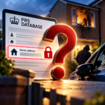 PRS landlord database and home address privacy concerns illustrated alongside a vandalised rental property
