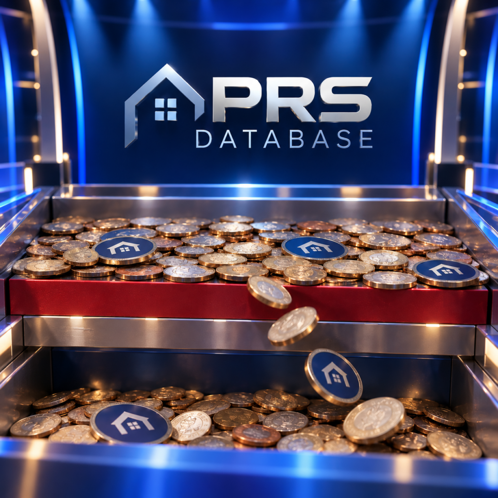 PRS Database graphic with property-themed coins illustrating the annual registration cost for landlords