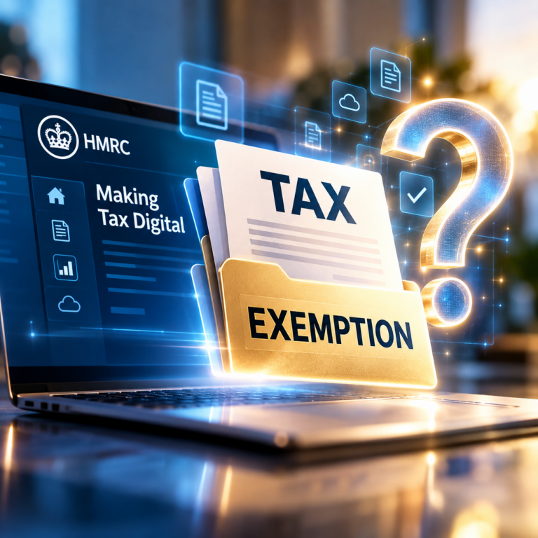HMRC Making Tax Digital screen with tax exemption documents, illustrating an MTD exemption for a landlord