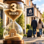 Hourglass showing a three-week rental void as tenants leave a property