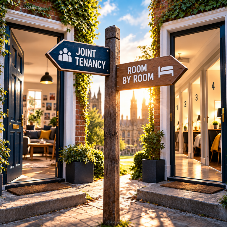 Joint tenancy and room-by-room signs illustrating student landlords’ choice of letting models