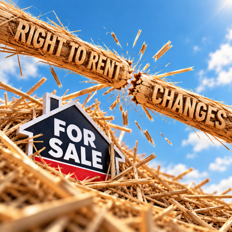Broken Right to Rent sign above a for sale board, reflecting growing compliance pressures on landlords