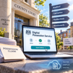 Laptop showing the Digital Possession Service for county court possession claims in England and Wales