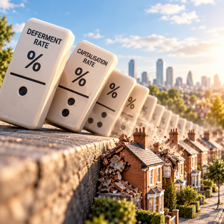 Deferment and capitalisation rates illustrated alongside residential property and the London skyline