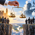 Scales weighing 5% against 4% above London, illustrating the debate over prescribed leasehold valuation rates.