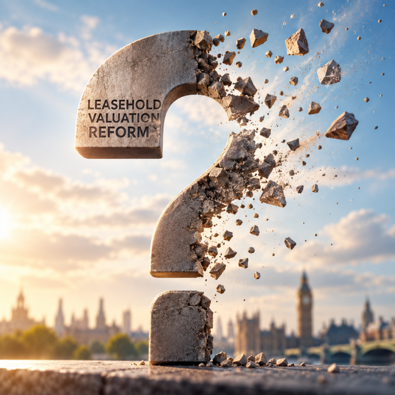Crumbling question mark symbolising uncertainty over UK leasehold valuation reform rates