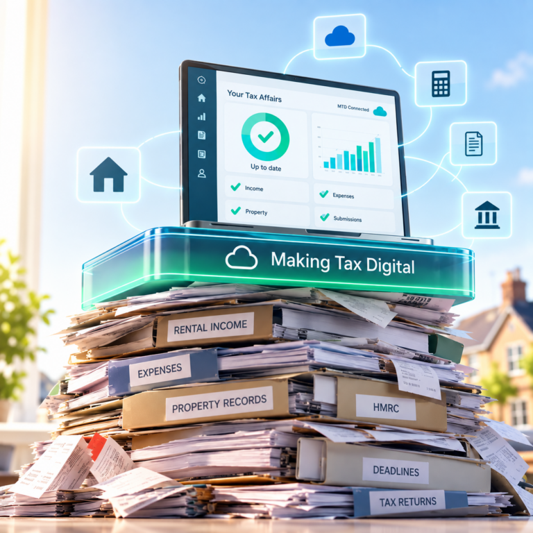 Making Tax Digital dashboard above landlord tax records, expenses, HMRC paperwork and deadlines