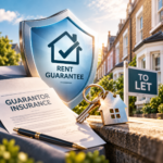Rent guarantee shield, guarantor insurance document and house keys representing council-backed tenant support