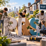 Younger landlords renovating PRS lettering on a UK residential street with homes to let
