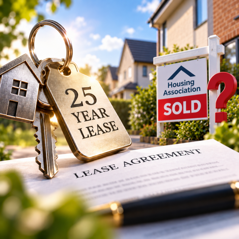 Keys and lease agreement representing a 25-year housing association property lease