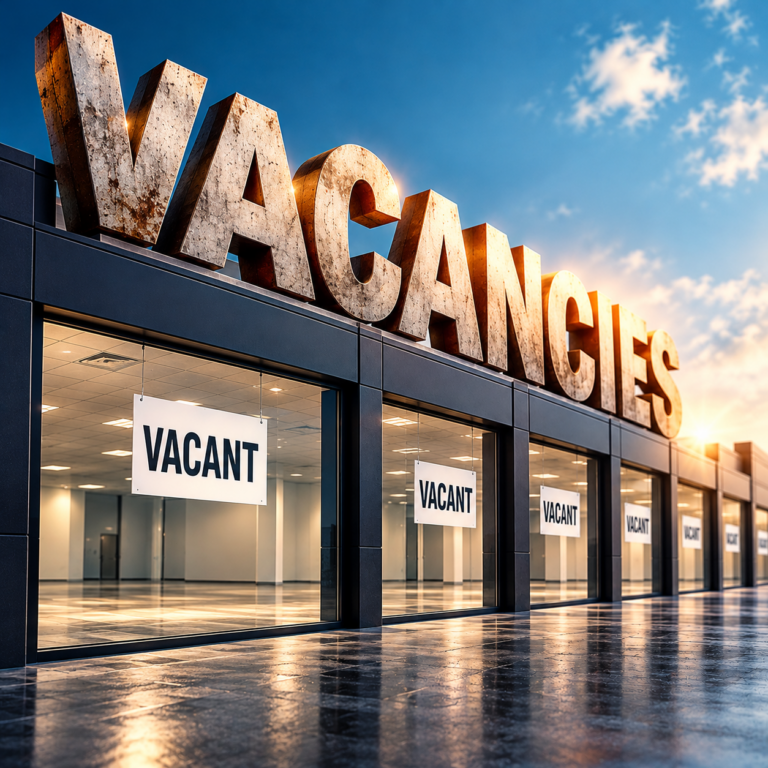 Empty commercial properties with vacant signs highlighting rising UK commercial landlord vacancy rates.