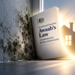 Government consultation on Awaab’s Law for private renters, illustrated by a damp and mould-covered wall.