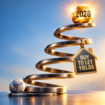 Golden spiral rising from 2011 to 2026, illustrating buy-to-let rental yields reaching their highest level since 2011.